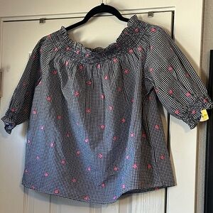 GAP Factory Black and Pink Gingham Ruffle Blouse